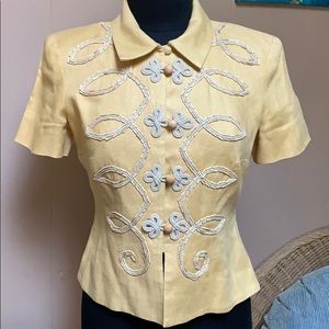 Vintage Linen Short Sleeve Embellished Top